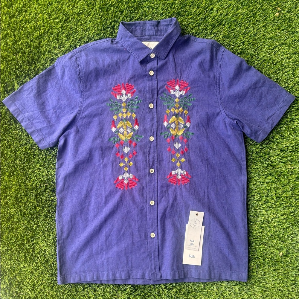 1990s Y2K vintage purple and red embroidered button up shirt